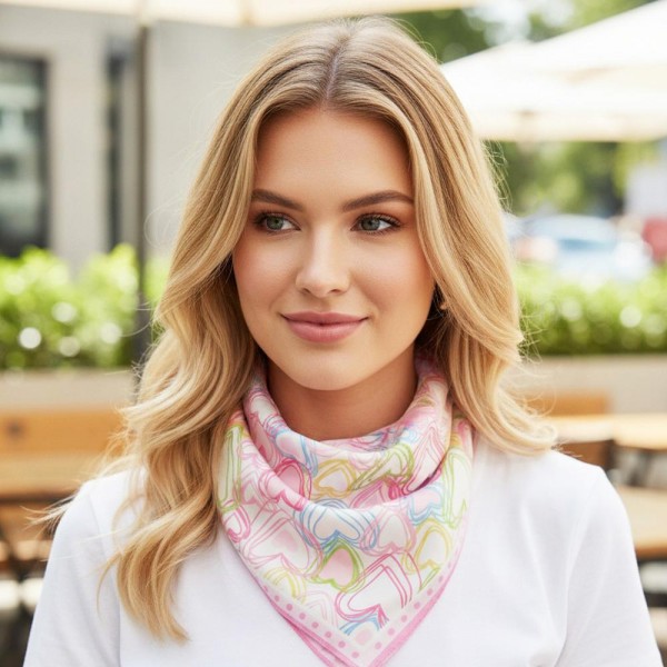 layered Hearts Print Bandana Scarf

- Multi-Use: Scarf, Bandana, Bag Tie ETC
- Approximately 27.5"L X 27.5"W
- 100% Polyester