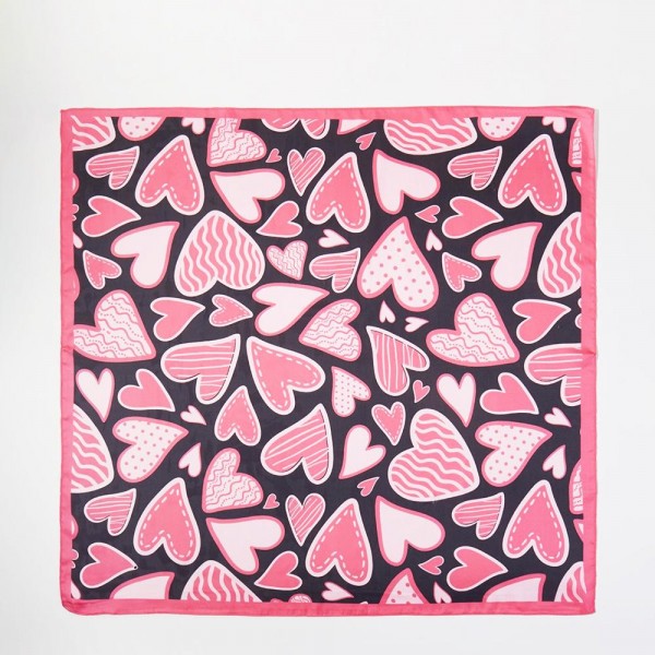 Heart Print Bandana Scarf - Multi-Use: Scarf, Bandana, Bag Tie ETC - Approximately 27.5"L X 27.5"W - 100% Polyester view 5