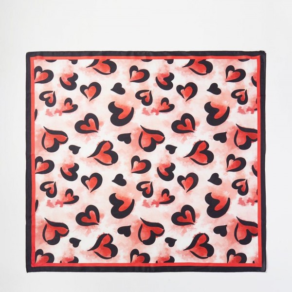 Heart Print Bandana Scarf - Multi-Use: Scarf, Bandana, Bag Tie ETC - Approximately 27.5"L X 27.5"W - 100% Polyester view 5