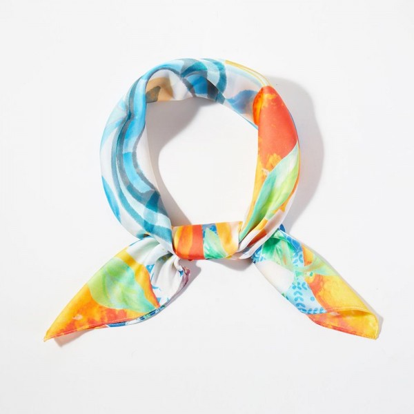 Orange Mosaic Print Bandana Scarf

- Multi-Use: Scarf, Bandana, Bag Tie ETC
- Approximately 27.5"L X 27.5"W
- 100% Polyester