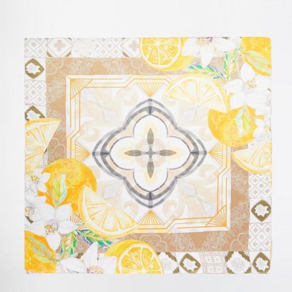 Orange Mosaic Print Bandana Scarf - Multi-Use: Scarf, Bandana, Bag Tie ETC - Approximately 27.5"L X 27.5"W - 100% Polyester view 5