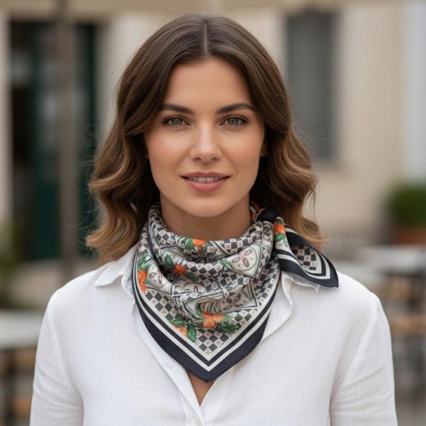 Mediterranean Mosaic Print Bandana Scarf

- Multi-Use: Scarf, Bandana, Bag Tie ETC
- Approximately 27.5"L X 27.5"W
- 100% Polyester