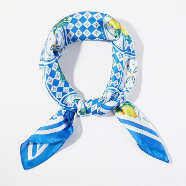 Mediterranean Mosaic Print Bandana Scarf

- Multi-Use: Scarf, Bandana, Bag Tie ETC
- Approximately 27.5"L X 27.5"W
- 100% Polyester