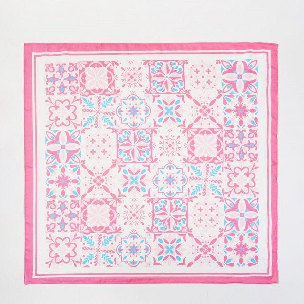 Garden Tile Mosaic Print Bandana Scarf - Multi-Use: Scarf, Bandana, Bag Tie ETC - Approximately 27.5"L X 27.5"W - 100% Polyester view 5