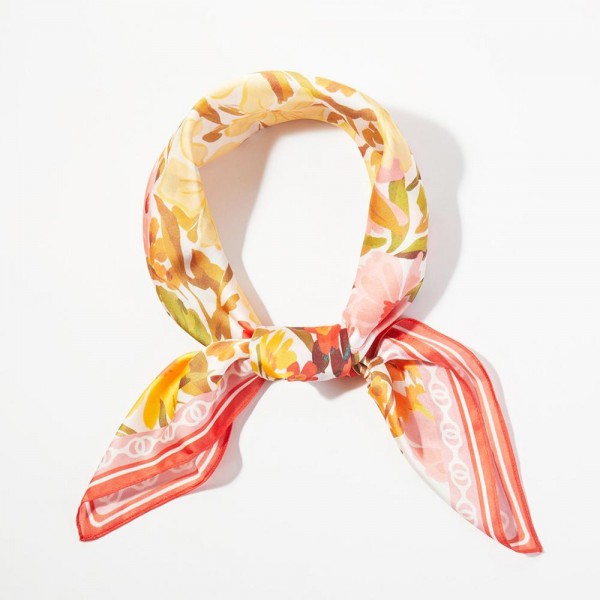 Floral Print Bandana Scarf

- Multi-Use: Scarf, Bandana, Bag Tie ETC
- Approximately 27.5"L X 27.5"W
- 100% Polyester