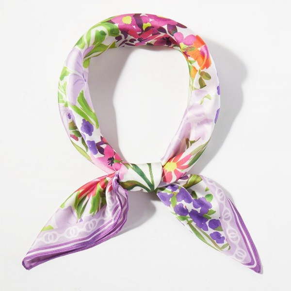 Floral Print Bandana Scarf

- Multi-Use: Scarf, Bandana, Bag Tie ETC
- Approximately 27.5"L X 27.5"W
- 100% Polyester