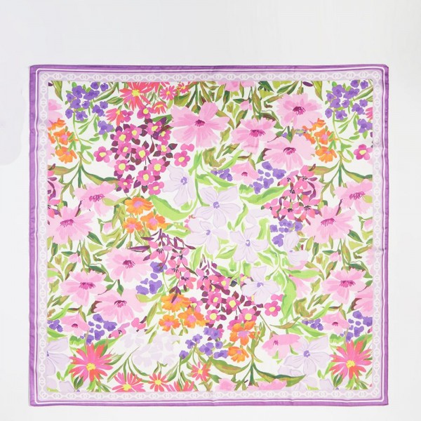 Floral Print Bandana Scarf - Multi-Use: Scarf, Bandana, Bag Tie ETC - Approximately 27.5"L X 27.5"W - 100% Polyester view 5