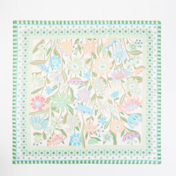 Retro Floral Print Bandana Scarf - Multi-Use: Scarf, Bandana, Bag Tie ETC - Approximately 27.5"L X 27.5"W - 100% Polyester view 5