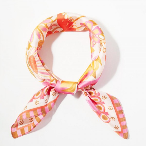 Retro Floral Print Bandana Scarf

- Multi-Use: Scarf, Bandana, Bag Tie ETC
- Approximately 27.5"L X 27.5"W
- 100% Polyester