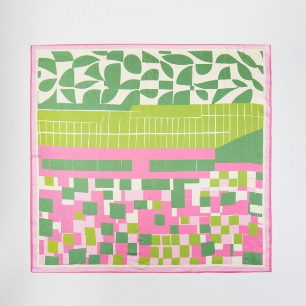 Geometric Color Block Print Bandana Scarf - Multi-Use: Scarf, Bandana, Bag Tie ETC - Approximately 27.5"L X 27.5"W - 100% Polyester view 5