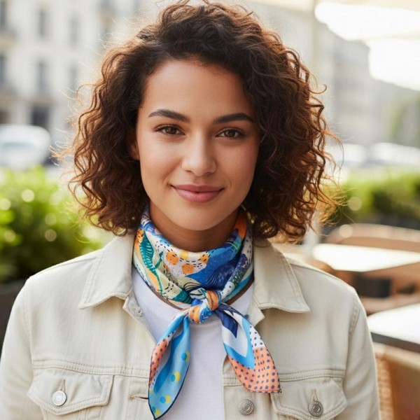 Abstract Collage Print Bandana Scarf

- Multi-Use: Scarf, Bandana, Bag Tie ETC
- Approximately 27.5"L X 27.5"W
- 100% Polyester