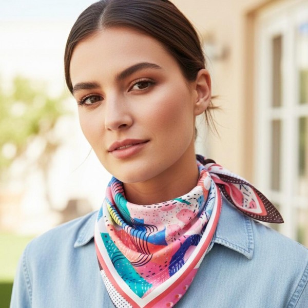 Abstract Collage Print Bandana Scarf

- Multi-Use: Scarf, Bandana, Bag Tie ETC
- Approximately 27.5"L X 27.5"W
- 100% Polyester