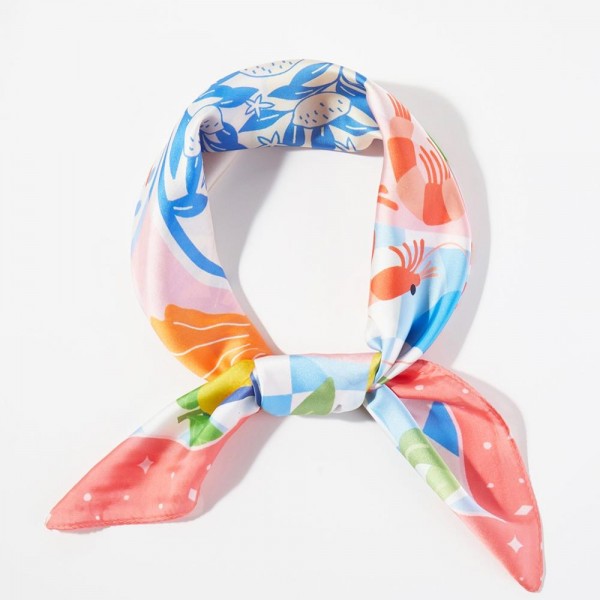 Seaside Feast Print Bandana Scarf

- Multi-Use: Scarf, Bandana, Bag Tie ETC
- Approximately 27.5"L X 27.5"W
- 100% Polyester