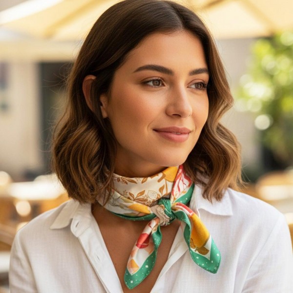 Seaside Feast Print Bandana Scarf

- Multi-Use: Scarf, Bandana, Bag Tie ETC
- Approximately 27.5"L X 27.5"W
- 100% Polyester