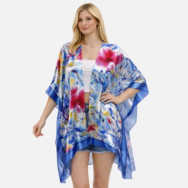 Silky Floral Print Kimono

- One Size Fits Most 
- 100% Polyester 