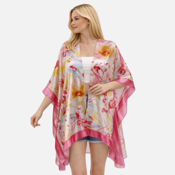Silky Floral Print Kimono

- One Size Fits Most 
- 100% Polyester 