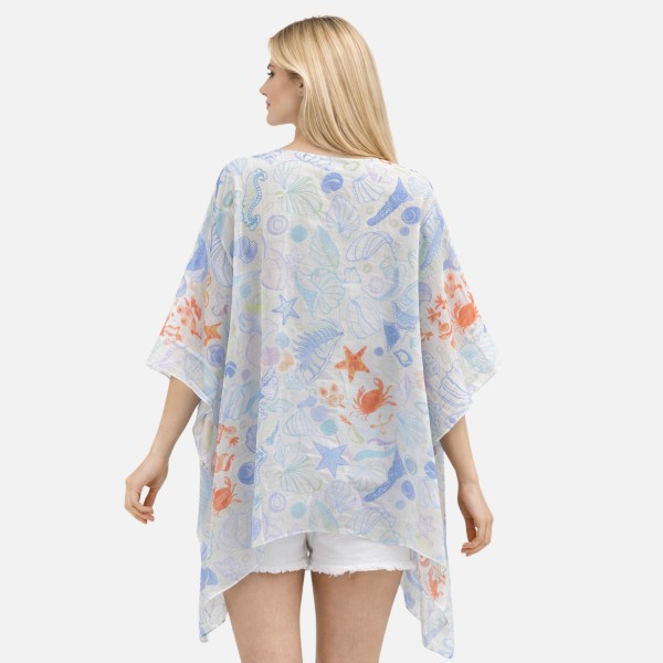 Sea Animal & Shell Patch Print Kimono  

- One Size Fits Most 