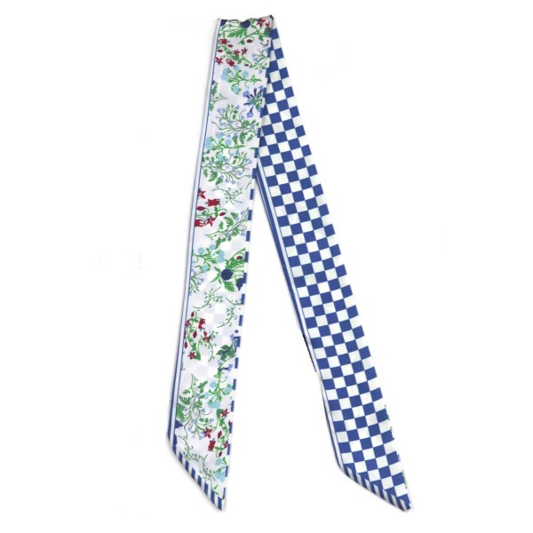 Silky Floral & Checker Print Skinny Scarf

- Multi-Use: Scarf, Hair Bow, Bag Tie ETC
- Approximately 35" L X 2" W
- 100% Polyester
