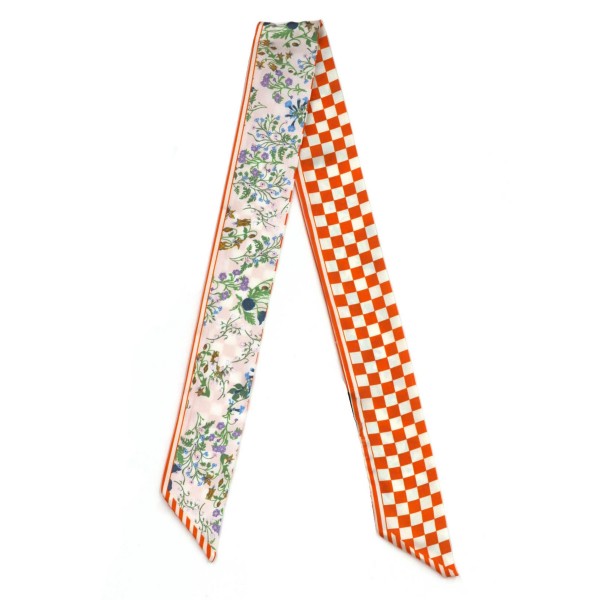 Silky Floral & Checker Print Skinny Scarf

- Multi-Use: Scarf, Hair Bow, Bag Tie ETC
- Approximately 35" L X 2" W
- 100% Polyester