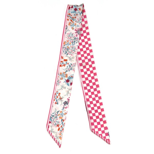 Silky Floral & Checker Print Skinny Scarf

- Multi-Use: Scarf, Hair Bow, Bag Tie ETC
- Approximately 35" L X 2" W
- 100% Polyester