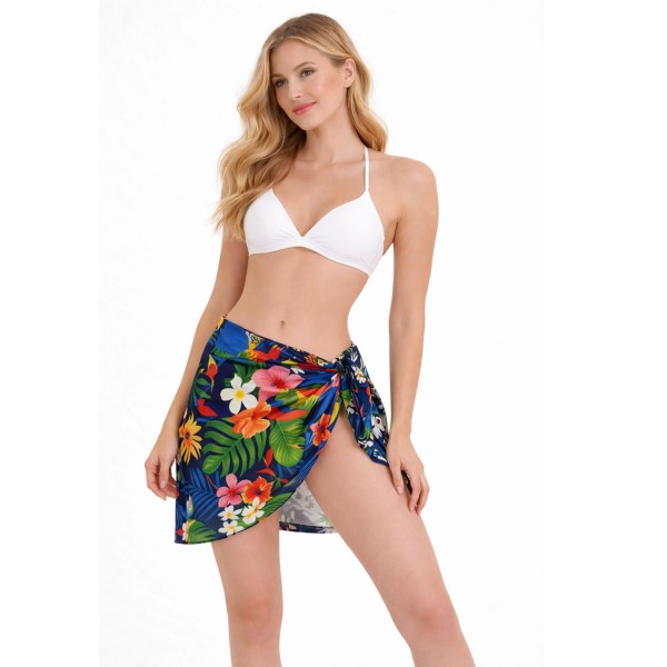 Palm & Flower Print Sarong Swimsuit Cover Up 

- One Size Fits Most 
- 100% Polyester 