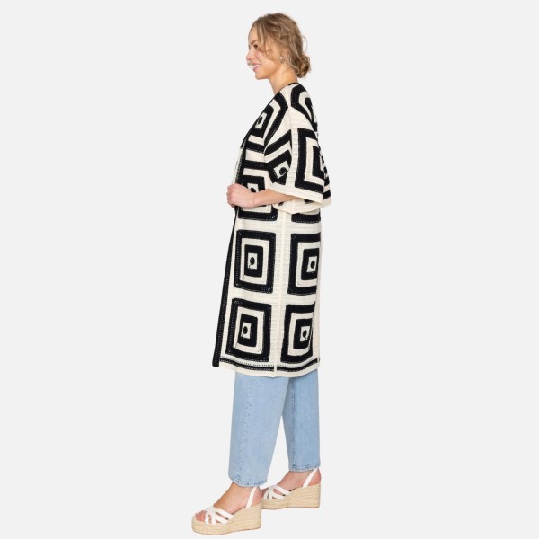 Do Everything In Love Square Pattern Crochet Cardigan 

- One Size Fits Most 
- 100% Acrylic 
- Approximately 40.6" L X 21" W