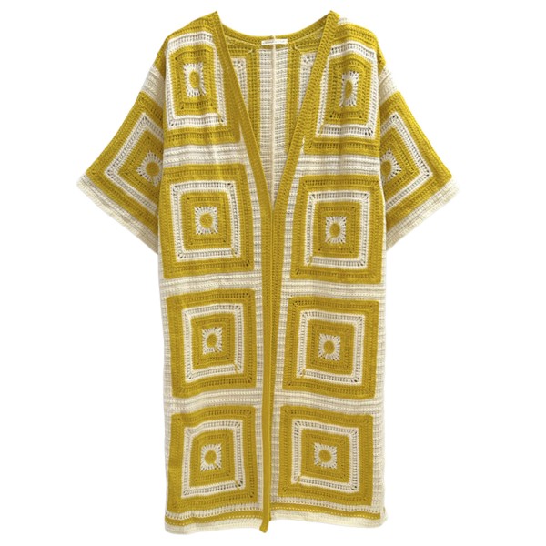 Do Everything In Love Square Pattern Crochet Cardigan 

- One Size Fits Most 
- 100% Acrylic 
- Approximately 40.6" L X 21" W