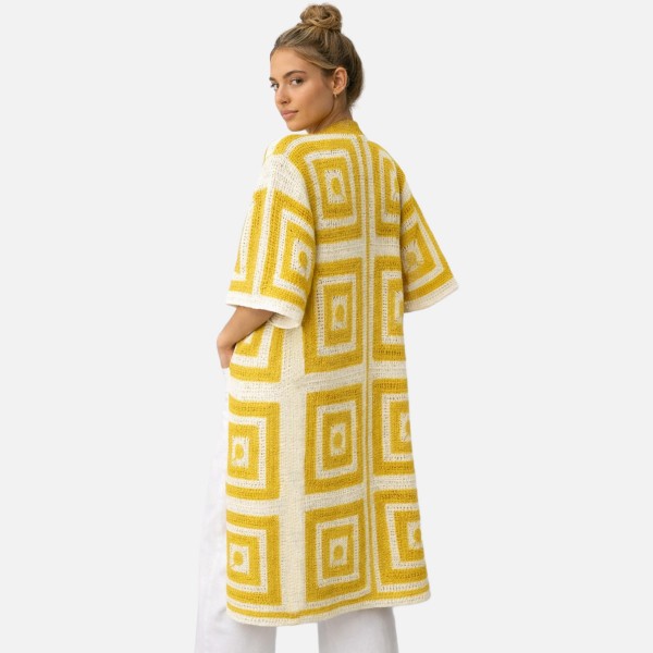 Do Everything In Love Square Pattern Crochet Cardigan 

- One Size Fits Most 
- 100% Acrylic 
- Approximately 40.6" L X 21" W