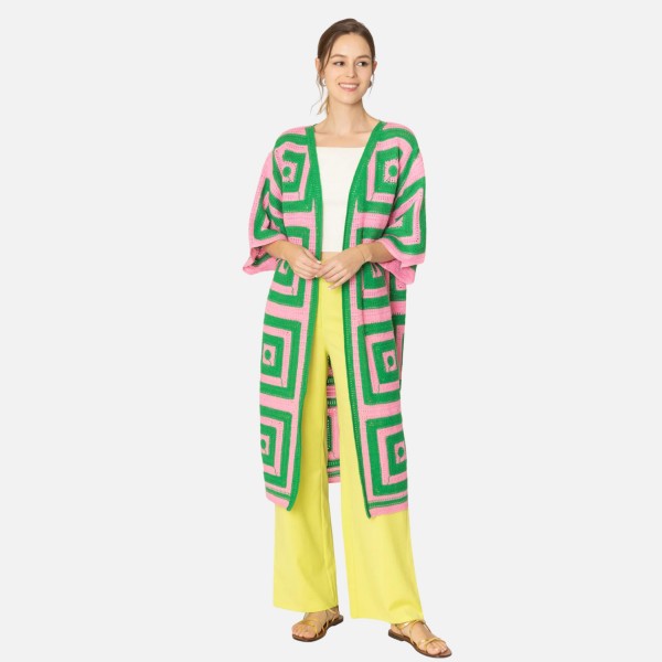 Do Everything In Love Square Pattern Crochet Cardigan 

- One Size Fits Most 
- 100% Acrylic 
- Approximately 40.6" L X 21" W