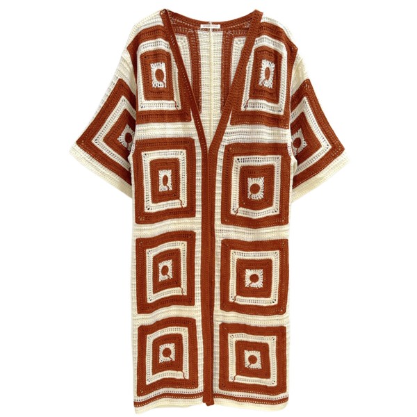 Do Everything In Love Square Pattern Crochet Cardigan 

- One Size Fits Most 
- 100% Acrylic 
- Approximately 40.6" L X 21" W