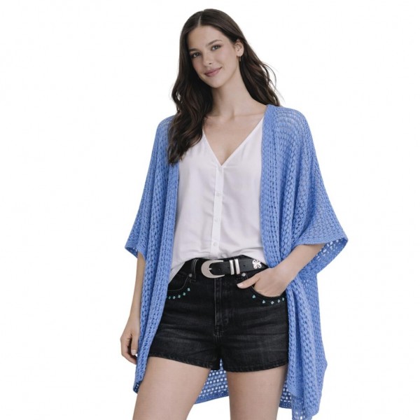 Do Everything In Love Open Knit Kimono

- Approximately 31.5" L X 33.5" W
- 100% Polyester 