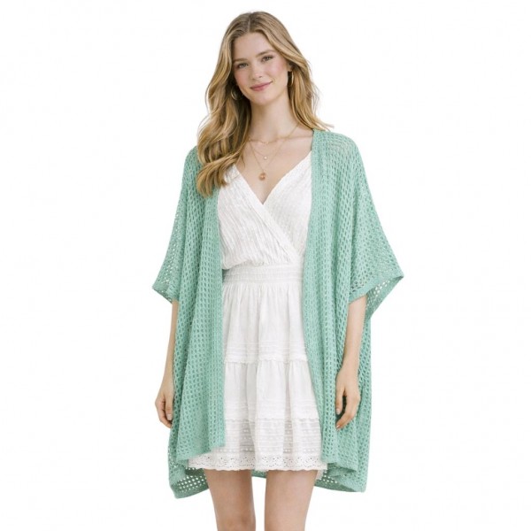 Do Everything In Love Open Knit Kimono

- Approximately 31.5" L X 33.5" W
- 100% Polyester 