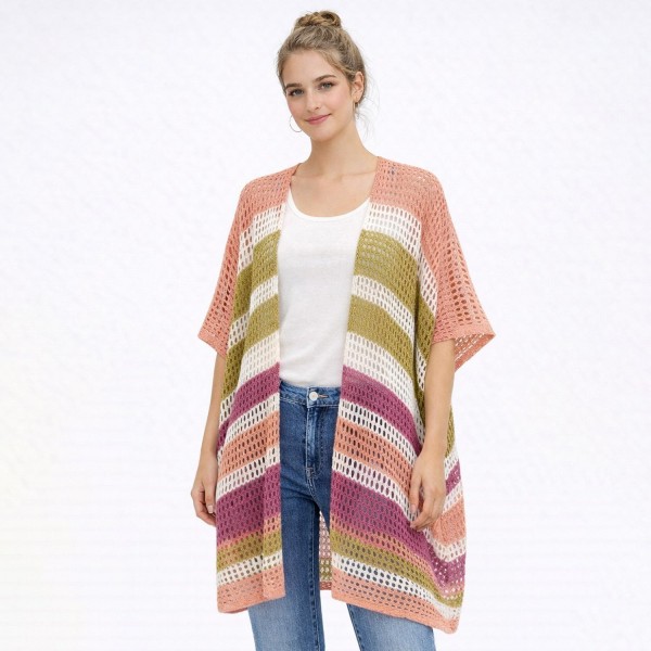 Do Everything In Love Open Knit Stripe Kimono 

- Approximately 31.5" L X 35.5" W
- 100% Polyester 