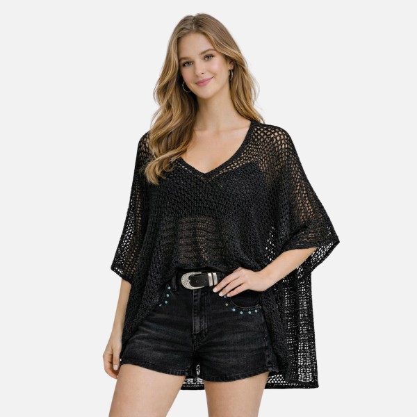 Do Everything In Love Crochet Poncho With Woven Tinsel Detail 

- Approximately 27.6" L X 31.5" W
- 100% Polyester 