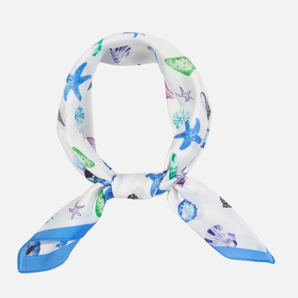 Sea Shell & Starfish Print Bandana Scarf

- Multi-Use: Scarf, Bandana, Bag Tie ETC
- Approximately 27.5"L X 27.5"W
- 100% Polyester