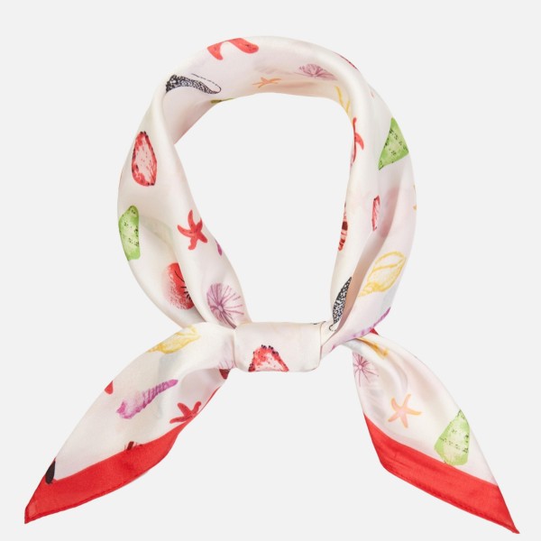 Sea Shell & Starfish Print Bandana Scarf

- Multi-Use: Scarf, Bandana, Bag Tie ETC
- Approximately 27.5"L X 27.5"W
- 100% Polyester