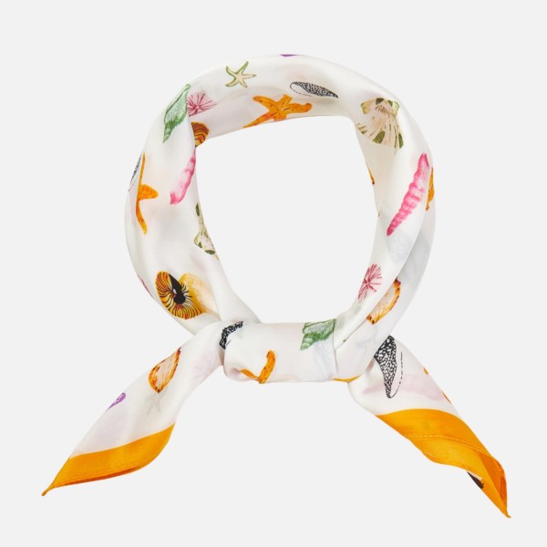 Sea Shell & Starfish Print Bandana Scarf

- Multi-Use: Scarf, Bandana, Bag Tie ETC
- Approximately 27.5"L X 27.5"W
- 100% Polyester