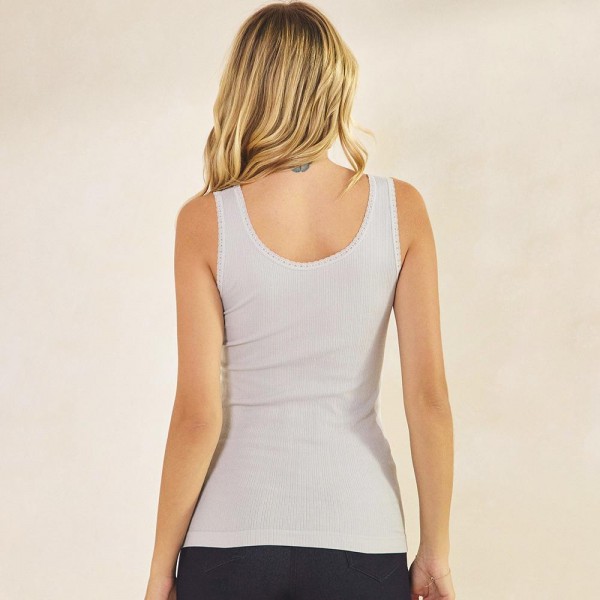 Ribbed Seamless Tank With Lace Details (6-Pack)

- Soft & Breathable 
- Round Neck 
- Fitted Silhouette 
- 92% Nylon / 8% Spandex 
