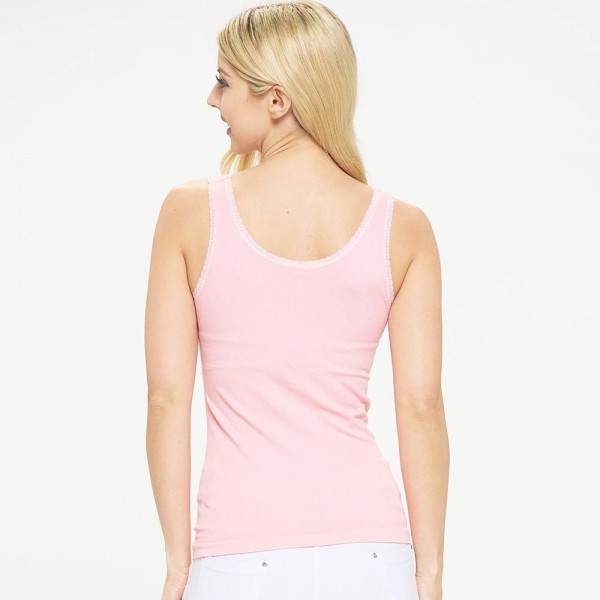 Ribbed Seamless Tank With Lace Details (6-Pack)

- Soft & Breathable 
- Round Neck 
- Fitted Silhouette 
- 92% Nylon / 8% Spandex 
