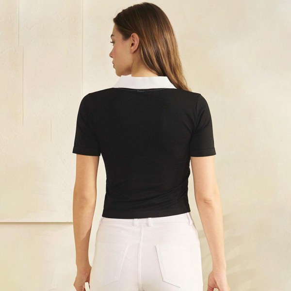 Seamless Two Tone Collared Cropped Top (6-Pack)

- 92% Nylon / 8% Spandex 