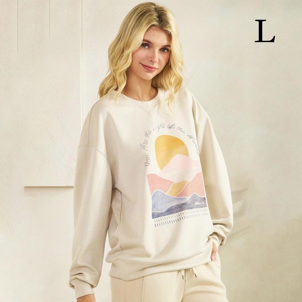 "You Are The Light Of The World" Pullover Sweatshirt - Crew Neck - Dropped Shoulder - Soft & Comfy - Cuff Bands - 45% Rayon / 47% Polyester / 8% Spandex view 5