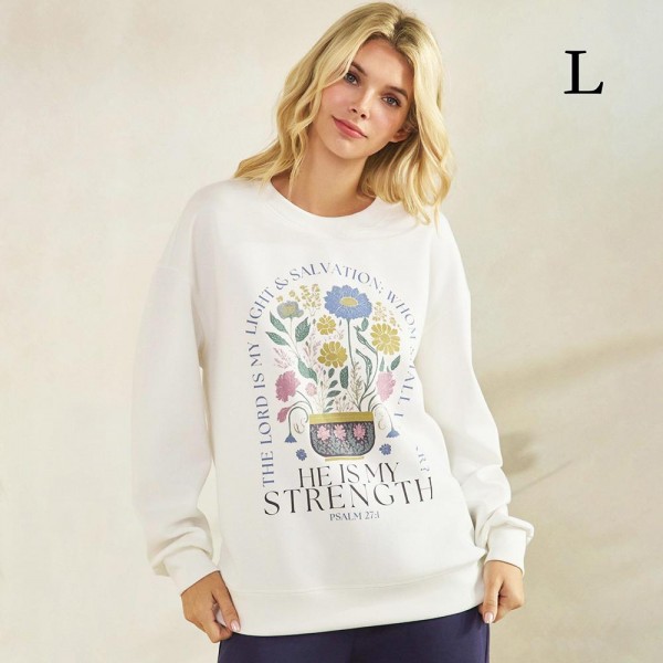 "He Is My Strength" Pullover Sweatshirt (6-Pack)

- Crew Neck
- Dropped Shoulder 
- Cuff Bands 
- 45% Rayon / 47% Polyester / 8% Spandex 