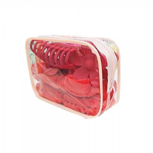 Skincare Headband Set (16pc)

- 2 Terrycloth Wristbands 
- 1 Terrycloth Bow Headband 
- 3 Claw Hair Clips 
- 10 Stretch Hair Ties 
- Clear Bag Included 
- Approximately 7" L X 4.5" T X 2" D

