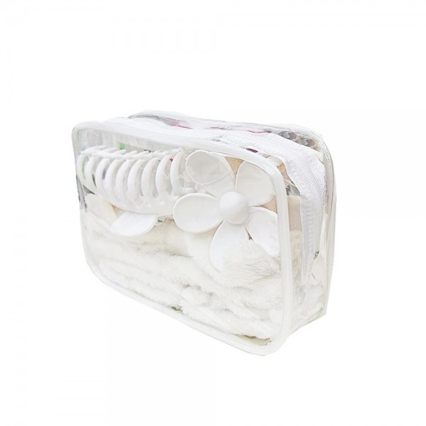 Skincare Headband Set (16pc)

- 2 Terrycloth Wristbands 
- 1 Terrycloth Bow Headband 
- 3 Claw Hair Clips 
- 10 Stretch Hair Ties 
- Clear Bag Included 
- Approximately 7" L X 4.5" T X 2" D

