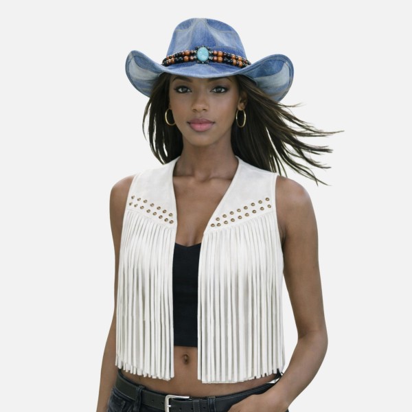 Do Everything In Love Faux Suede Cropped Fringe Vest With Studded Metal Details 

- Approximately 22" L  X 20" W
- 90% Polyester / 10% Elastane 

