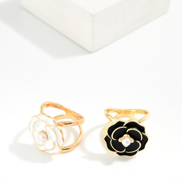 Do Everything In Love Scarf Ring Metal Flower With Pearl

- Approximately 1" L 