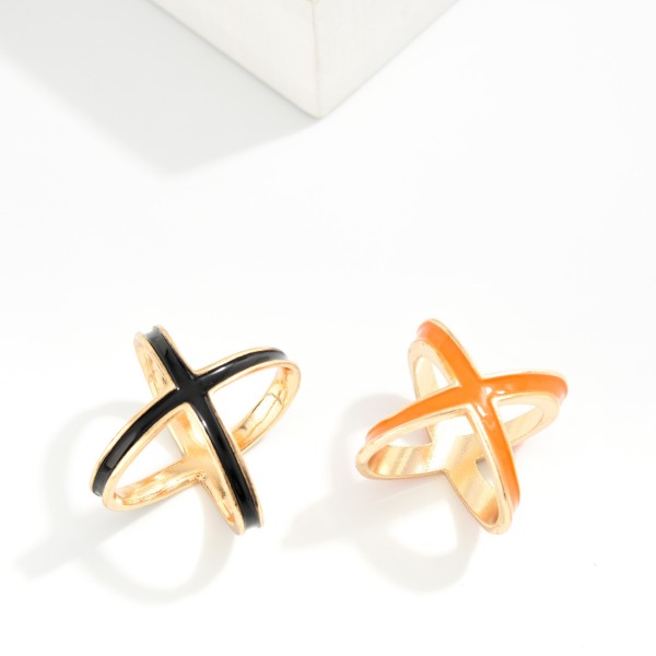 Do Everything In Love Metal Enamel X Scarf Ring 

- Approximately 1" L 