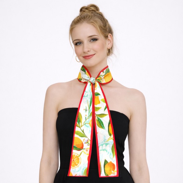 Do Everything In Love Lemons Print Skinny Scarf

- Multi-Use: Scarf, Hair Bow, Bag Tie ETC
- Approximately 47" L X 3" W
- 100% Polyester
