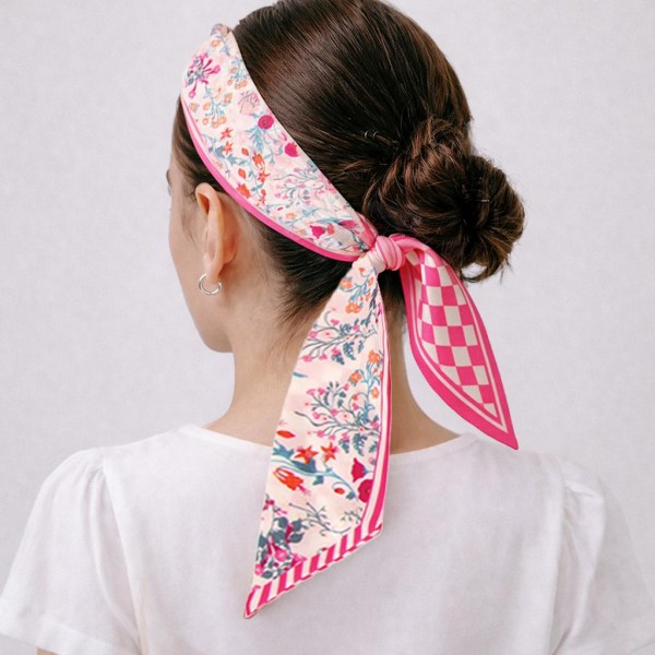 Do Everything In Love Floral & Stripe Print Skinny Scarf

- Multi-Use: Scarf, Hair Bow, Bag Tie ETC
- Approximately 35" L X 2" W
- 100% Polyester