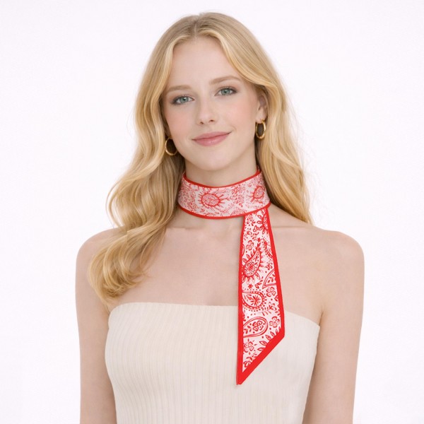 Do Everything In Love Paisley Print Skinny Scarf

- Multi-Use: Scarf, Hair Bow, Bag Tie ETC
- Approximately 35" L X 2" W
- 100% Polyester